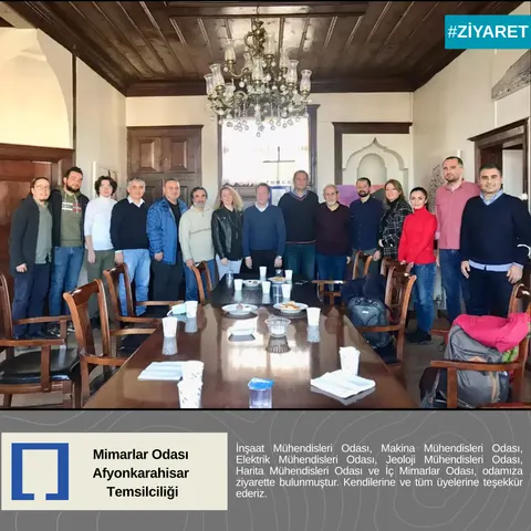 İnşaat Mühendisleri Odası, Makina Mühendisleri Odası, Elektrik Mühendisleri Odası, Jeoloji Mühendisleri Odası, Harita Mühendisleri Odası ve İç Mimarlar Odası, odamıza ziyarette bulunmuştur. Kendilerine ve tüm üyelerine teşekkür ederiz.
